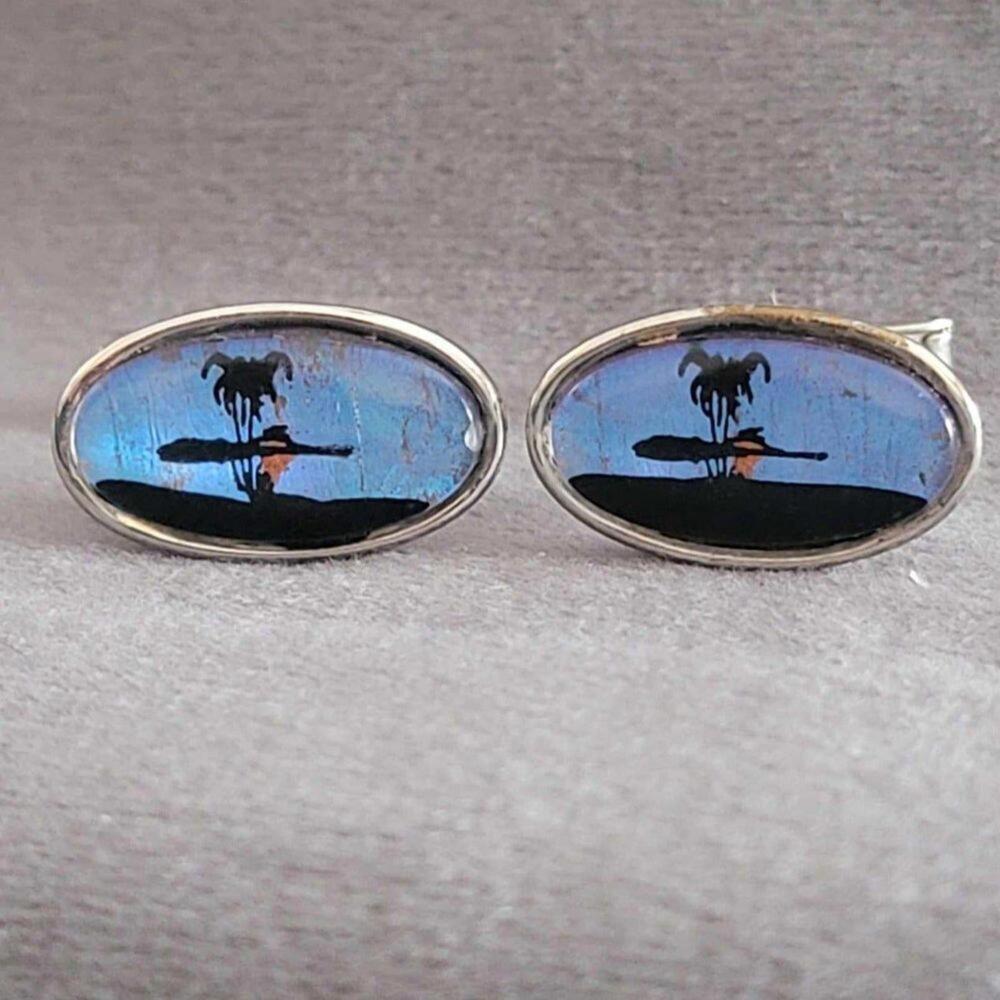 Mens Vintage TROPICAL SUNSET Butterfly Wings CUFFLINKS
